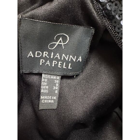 Adrianna Papell Black Quarter Sleeve Ribbon Sequin High Low Gown Size 4 - Picture 5 of 12